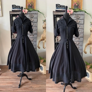 Vintage 1950&#39;s Sheer Black Cotton Dress Medium