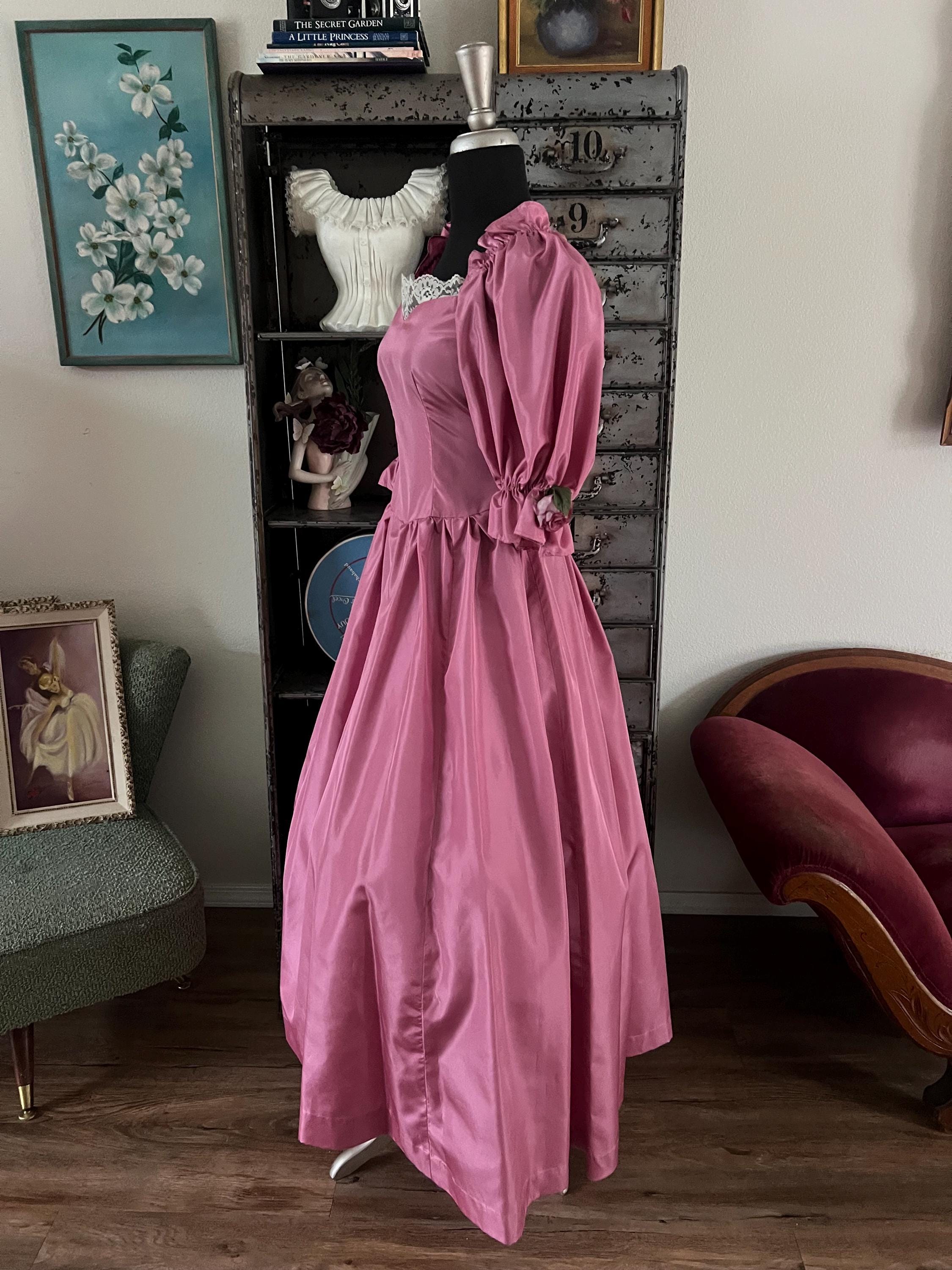 pink 80s dress White Floral With Tiered skirt Brioche California 55% Acetate Fun Costumes Women's 80s Pink