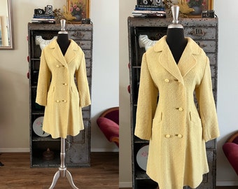 Women's 1960's 70's Light Yellow Wool Coat Small