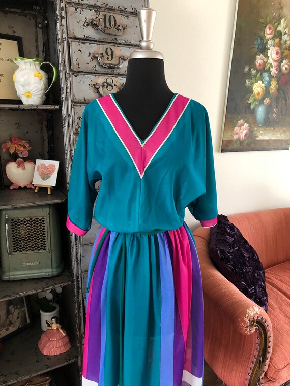 Vintage 1980's Multicolor Sheer Dress M/L - image 8