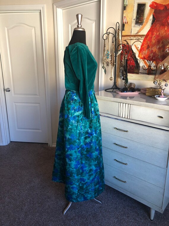 Vintage 1960's Green and Blue Velvet and Brocade … - image 3