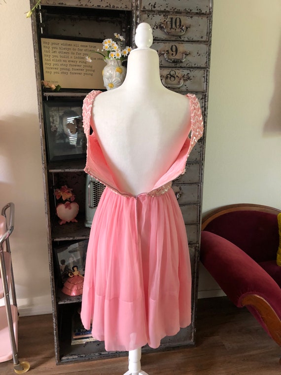 Vintage 1950's 60's Pink Cocktail Dress with Sequ… - image 8