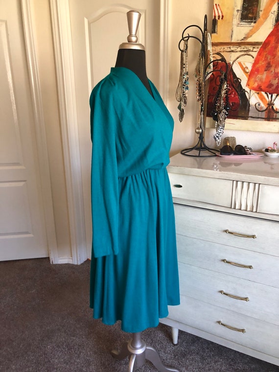 Vintage 1980's Green Jewel Tone Wool Dress Medium - image 7