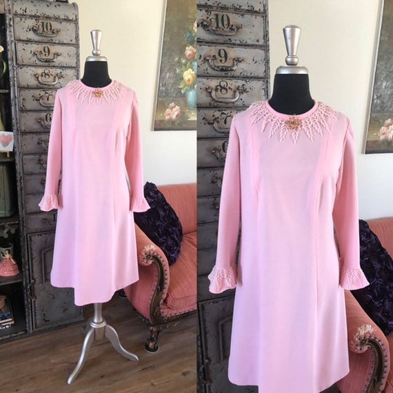 Vintage 1960's 70's Baby Pink Dress M/L - image 1