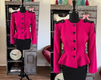 Vintage 1980's Diane Dickinson Magenta Wool Jacket Blazer with Peplum Small