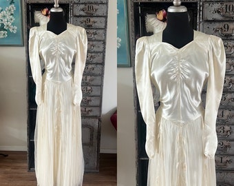 Vintage 1940's Satin Wedding Dress XS AS IS