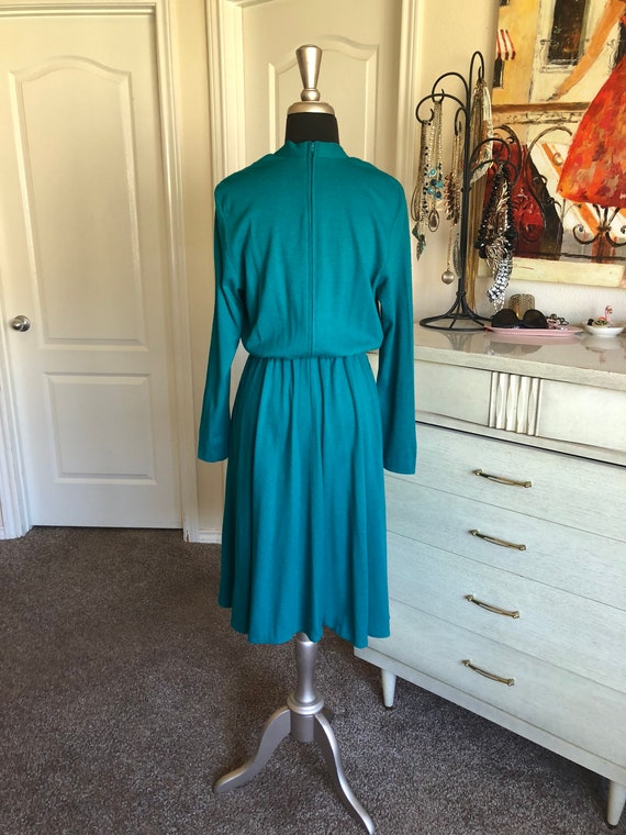 Vintage 1980's Green Jewel Tone Wool Dress Medium - image 9