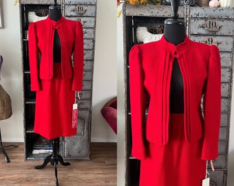 Vintage 1980's Crimson Wool Jacket and Skirt Small NWT