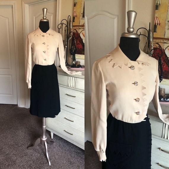 Vintage 1960's Donald Brooks Cream and Black Fitte