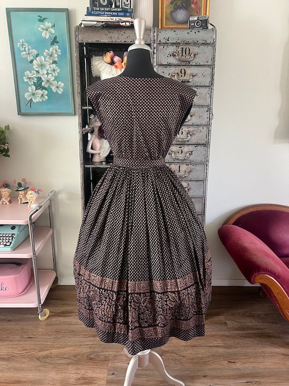 Vintage 1950's Black and Copper Cotton Dress with… - image 8