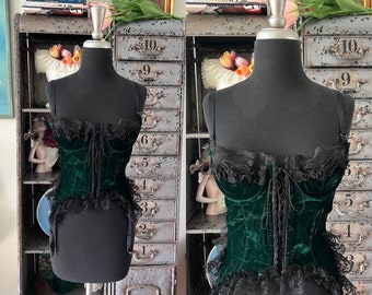 vintage des années 80 des années 90 Frederick's of Hollywood bustier désossé en velours vert foncé 36