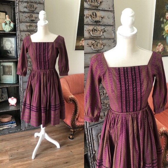 Vintage 1950's Candy Jones Maroon Dress with Crown