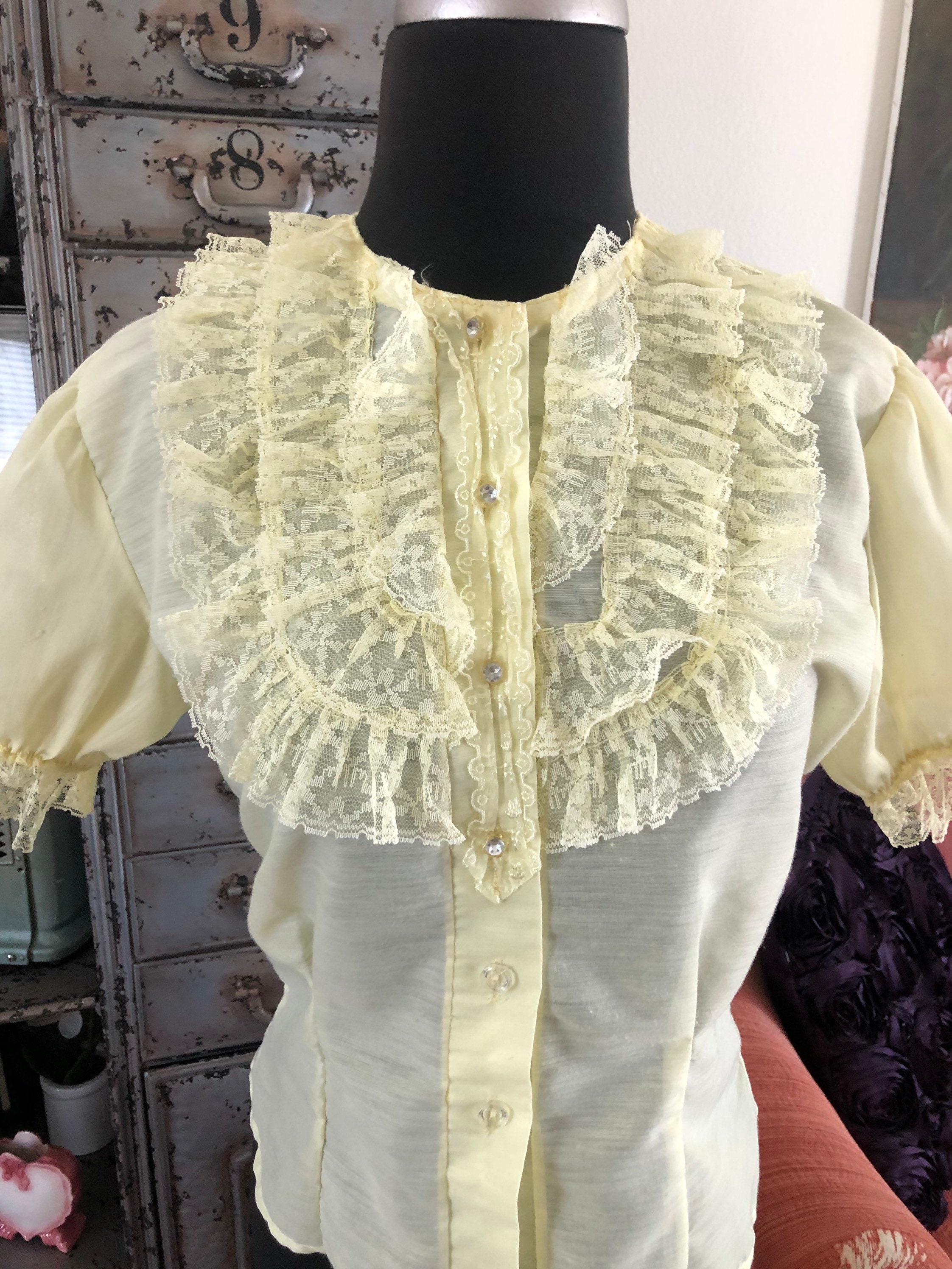 ヴィンテージ 1950 年代 ライトイエロー フリル ブラウス M/L - Etsy 日本