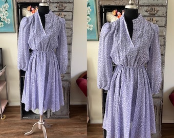 Vintage 1970's Semi Sheer Purple Floral Print Dress S/M