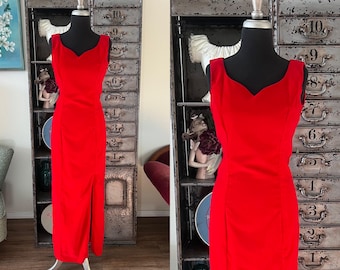 Vestido ajustado rojo cereza vintage de los años 70, talla mediana