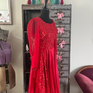 Vintage 1980's Red Satin and Sequin Dress Medium image 4