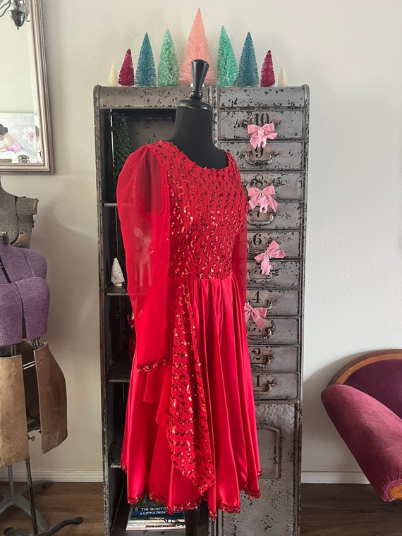 Vintage 1980's Red Satin and Sequin Dress Medium - image 4