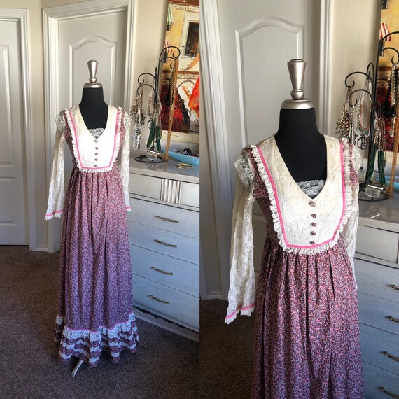Vintage 1970's Candi Jones Prairie Style Dress XXS