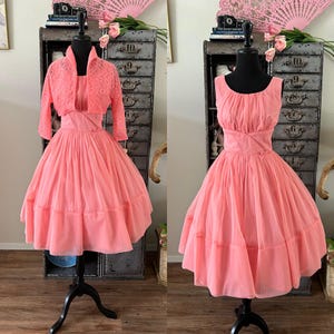 Vintage 1950's 60's Coral Pink Cocktail Prom Dress With Lace Bolero Medium  - Etsy