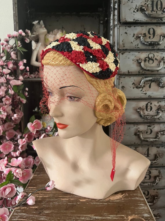 1950's Red White and Blue Summer Hat