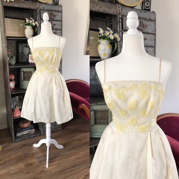 Vintage 1950's 60's Cream and Yellow Lace Cocktail