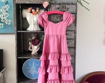 Vintage 1980's Child Size Pink Ruffled Dress 22/21 3T/4T