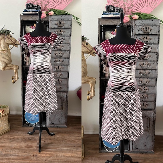 Vintage 1970's Designer Adele Simpson Burgundy an… - image 1