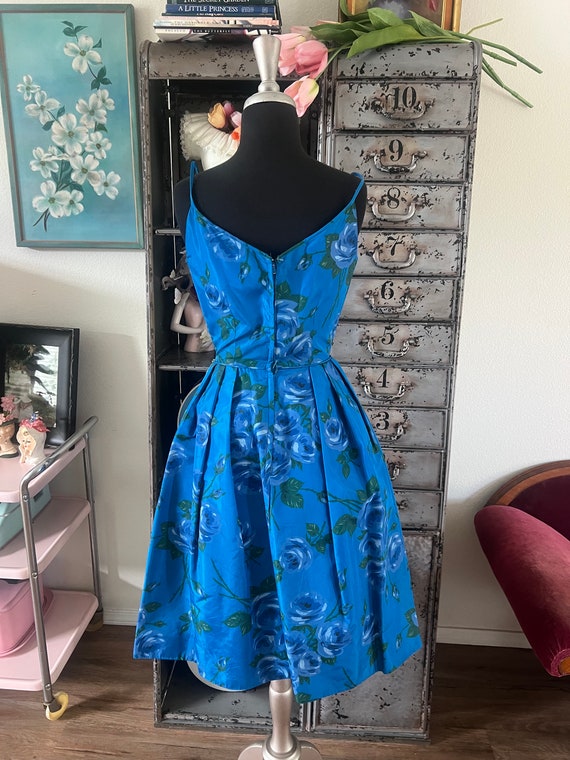 Retro Flower Print Garden Dress Blue main image 1