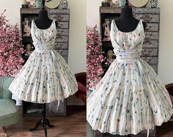 1950's Designer Rappi Hand Painted Organza Dress XXS