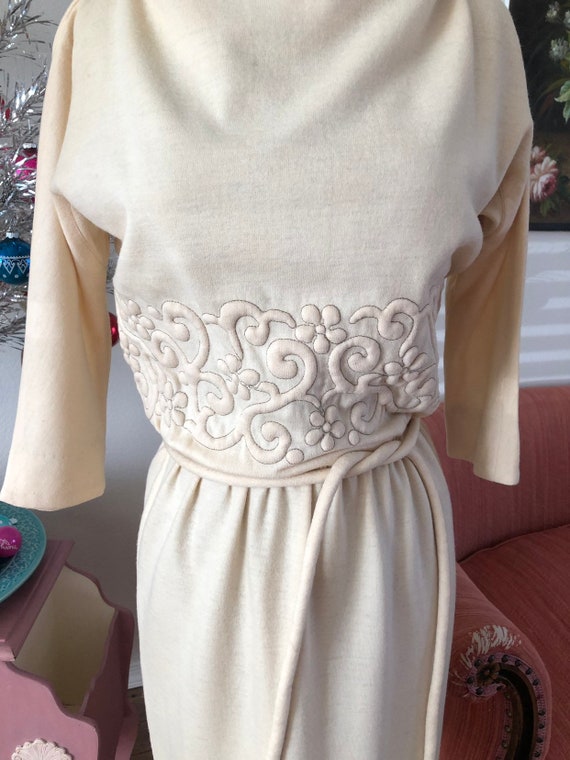 Vintage 1950's 60's Cream Wool Fitted Dress Small - image 7
