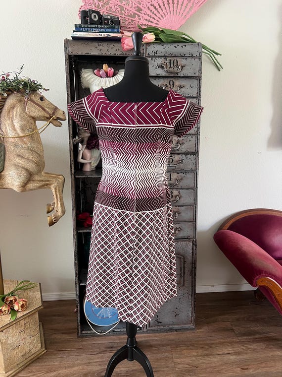 Vintage 1970's Designer Adele Simpson Burgundy an… - image 4