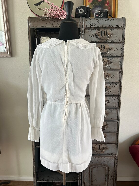 Vintage 1960's 70's White Swiss Dot Mini Dress Me… - image 2