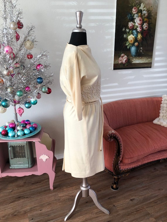 Vintage 1950's 60's Cream Wool Fitted Dress Small - image 8