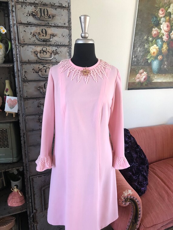 Vintage 1960's 70's Baby Pink Dress M/L - image 6