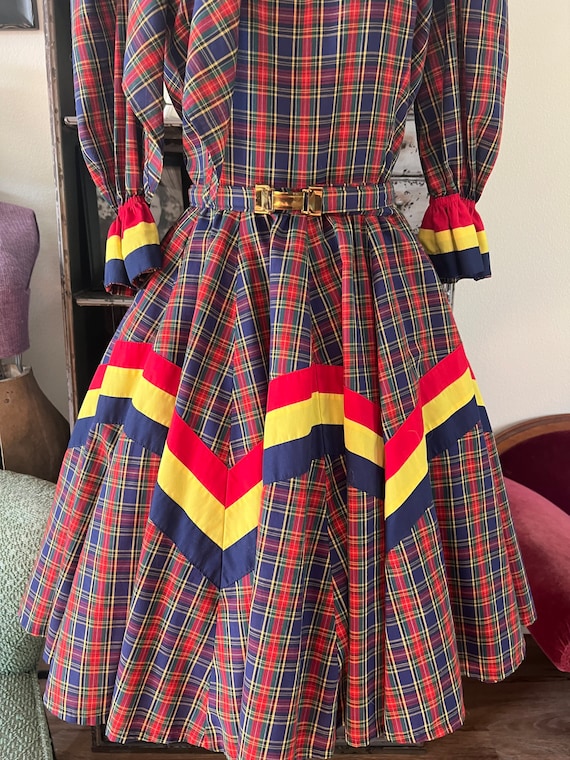 1970's 80's Red and Blue Plaid Square Dance Dress… - image 7