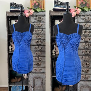 Vintage 1940&#39;s 50&#39;s Jantzen Cobalt Blue Smocked Swimsuit XS/S