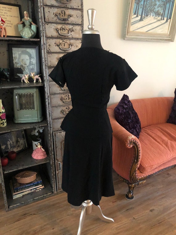 Vintage 1940's Black Crepe Rayon Dress with Sequi… - image 4