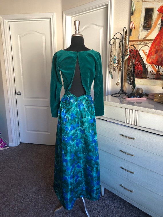 Vintage 1960's Green and Blue Velvet and Brocade … - image 2