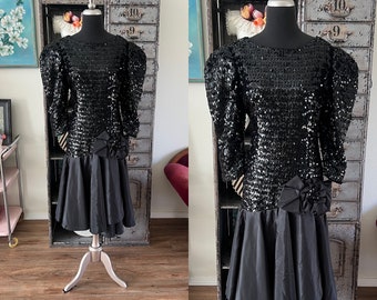 Vintage 1980's Black Sequined Dress size XXL