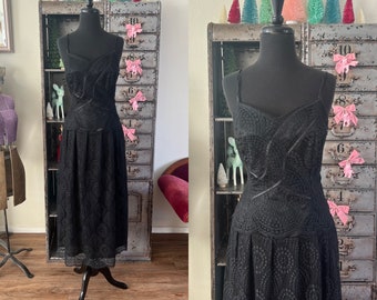 1990's Black Lace Dress Large