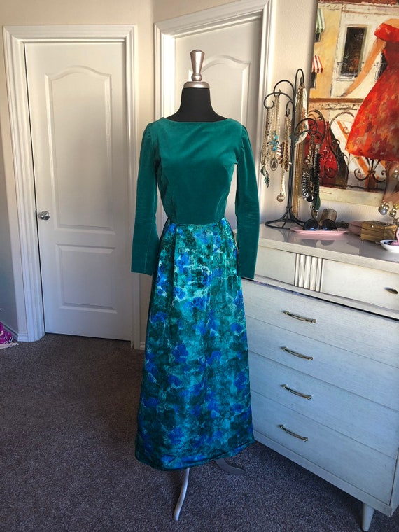 Vintage 1960's Green and Blue Velvet and Brocade … - image 5