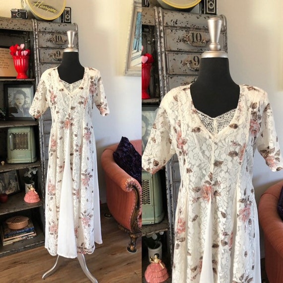 Vintage 1990's Floral Dress with Sheer Panels Medi