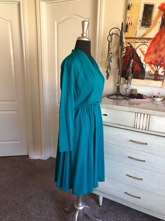 Vintage 1980's Green Jewel Tone Wool Dress Medium - image 5