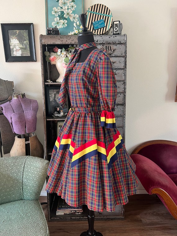 1970's 80's Red and Blue Plaid Square Dance Dress… - image 5