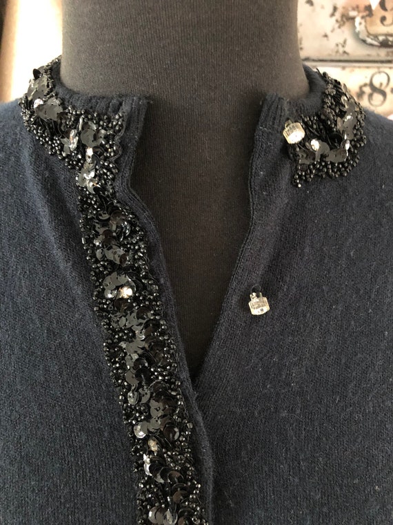 Vintage 1950's Black Cardigan Sweater with Sequin… - image 3