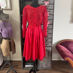 Vintage 1980's Red Satin and Sequin Dress Medium image 3