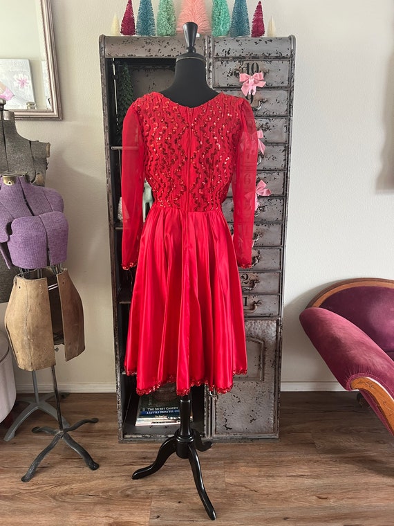 Vintage 1980's Red Satin and Sequin Dress Medium - image 3