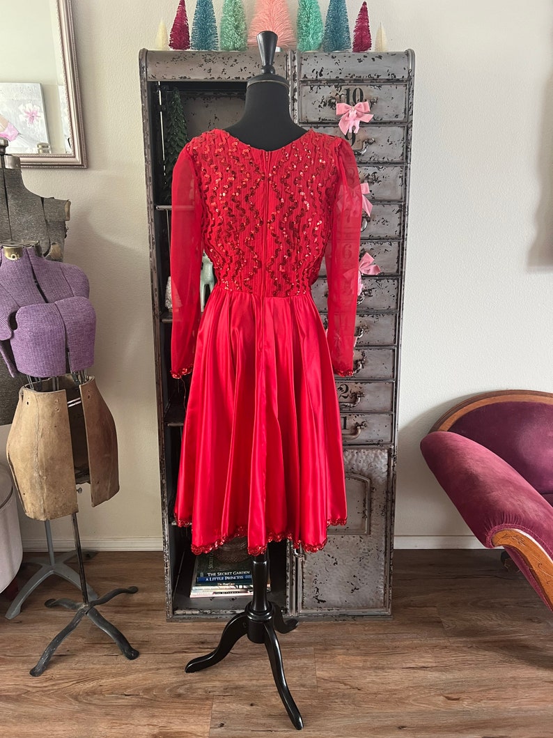 Vintage 1980's Red Satin and Sequin Dress Medium image 3