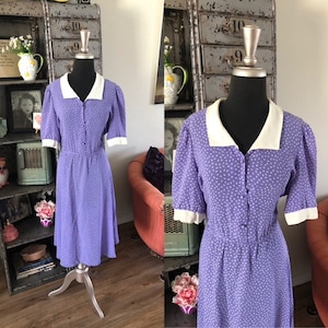 Vintage 1980&#39;s Purple and White Dress Medium
