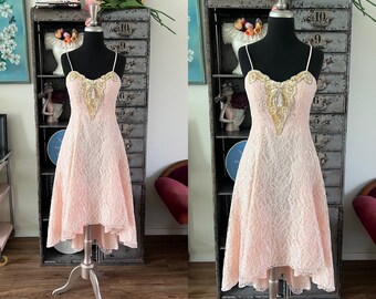 Vintage 1980's Pale Pink Lace High Low Dress XS/S